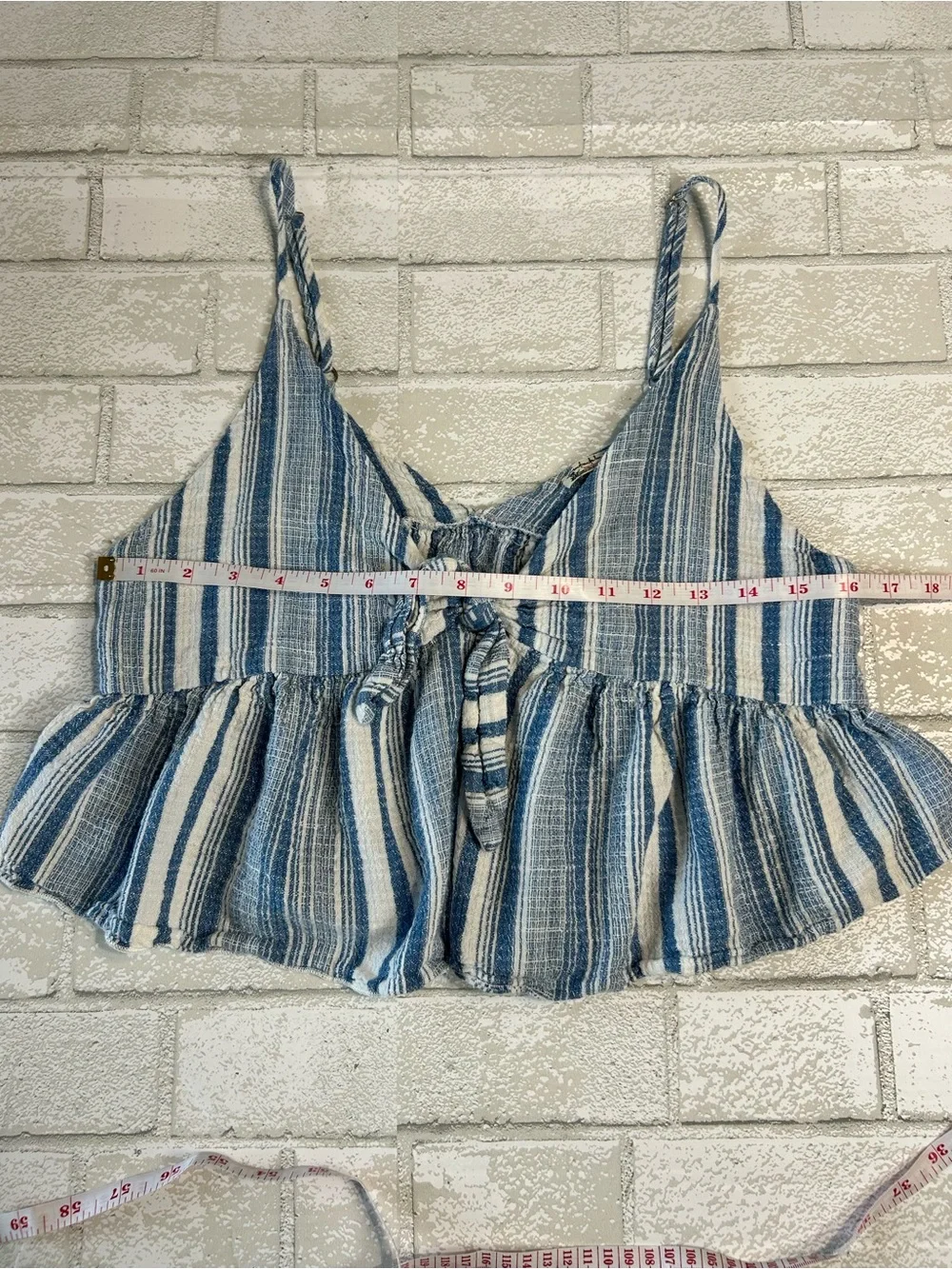 Free People Striped Blue Tie-Front Peplum Cami Top Size Small